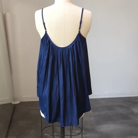 Gap Scoop Neck Satin Loose Fitting Tank Top Navy XS casual preppy summer - Picture 2 of 6
